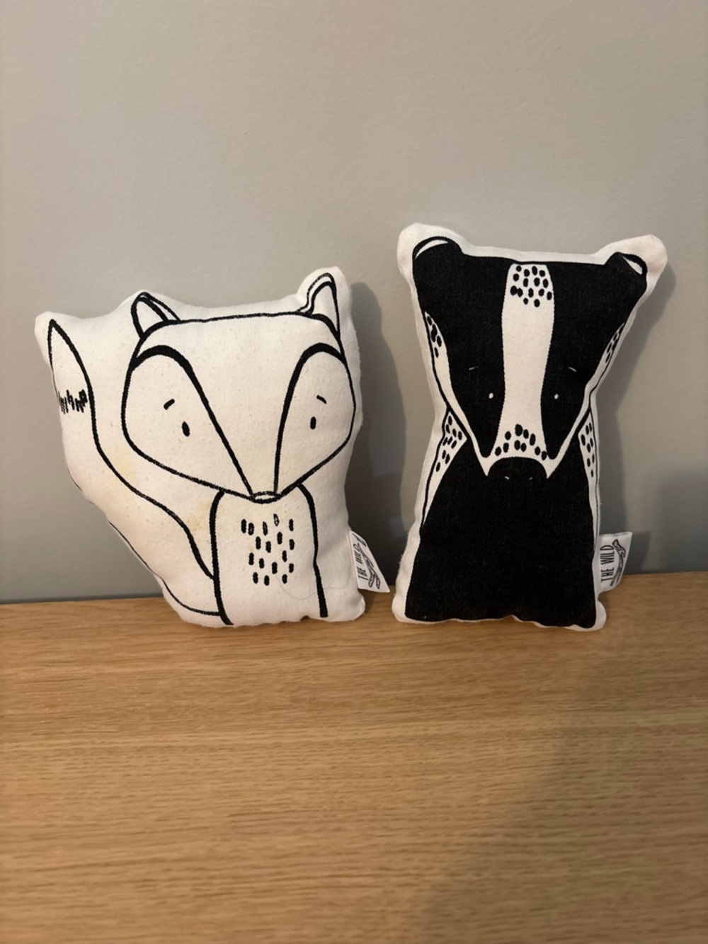 Plush Woodland Fox and Badger Decorative stuffy Set - Black & White